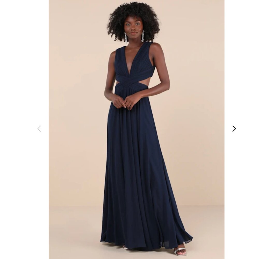 Lulus Vivid Imagination Navy Blue Cutout Maxi Dress - Size L